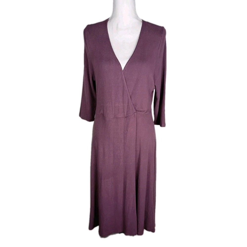 Torrid Plum Long Sleeve Hacci Knit Faux Wrap Dress Size 1 Super Soft New W Tags - Picture 2 of 9